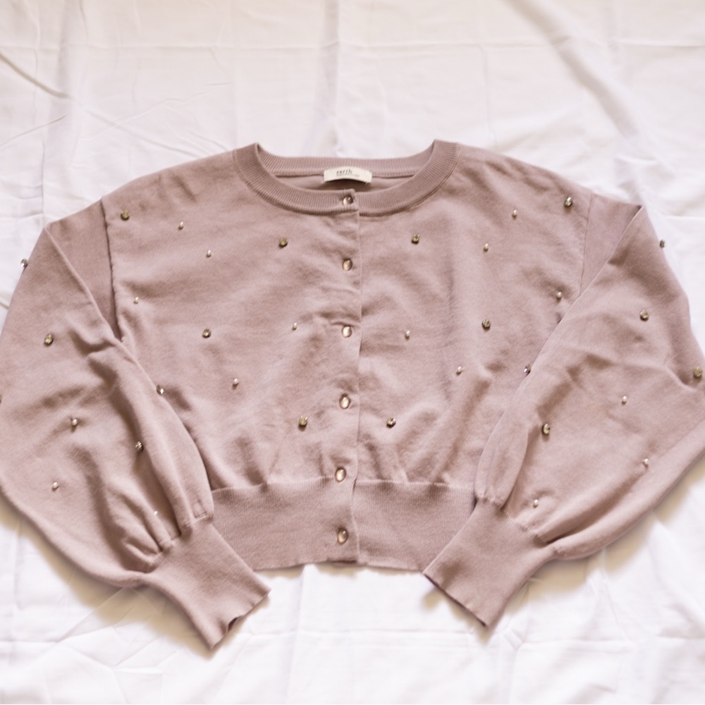 Elegant Mauve Cardigan with Pearl Accents